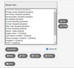 Manage filters dialog box.