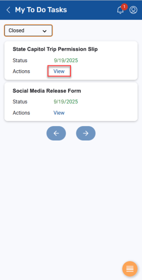 My To Do Tasks with Closed selected and View link highlighted