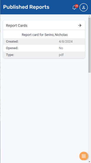 Published Reports screen