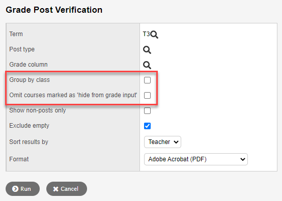 Grade Post Verification report pop-up