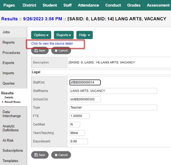 Export Format Results page