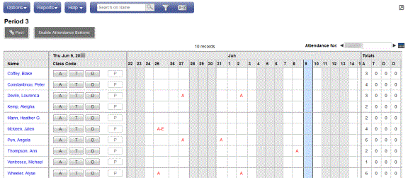 page that lets you post attendance.