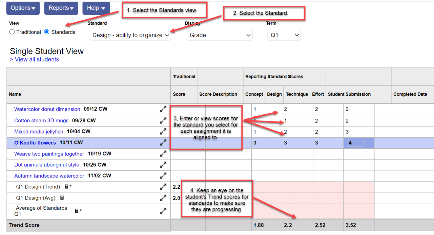 Single Student View with Standards