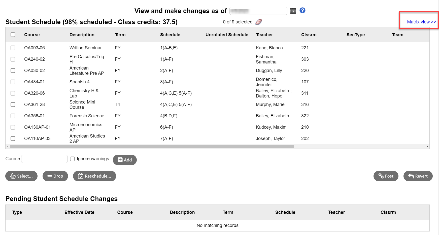 Workspace page, List view